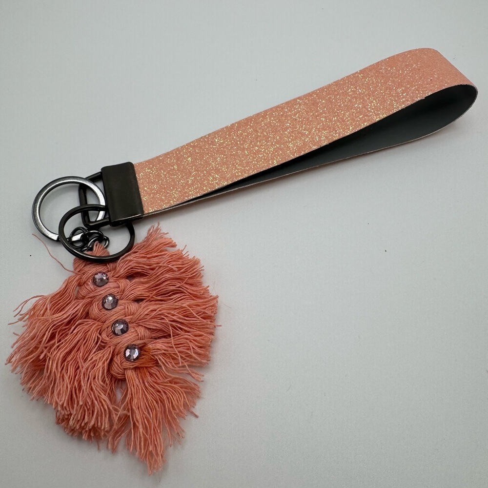Elegant Peach Glitter Keychain Wristlet
